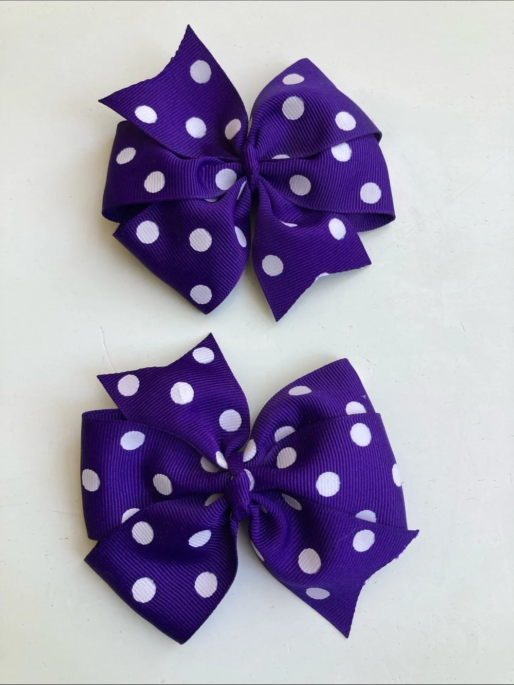 Purple Polka Dot Hair Bows for Kids - Set of 2